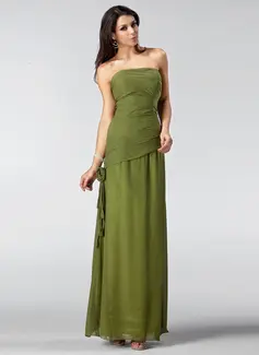 Sheath Strapless Floor-Length Chiffon Mother of the Bride Dress With Ruffle Flower(s) (008005212)