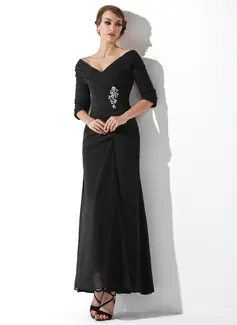 A-Line/Princess Off-the-Shoulder Ankle-Length Chiffon Mother of the Bride Dress With Ruffle Beading (008006097)