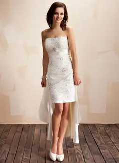 Tubino A cuore Asimmetrico Raso Pizzo Abito per matrimonio con Perline Pin floreale in cristallo Paillettes (002012842)