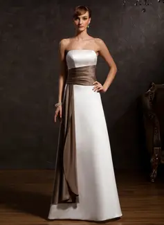 A-Line/Princess Strapless Floor-Length Satin Mother of the Bride Dress With Sash (008015120)
