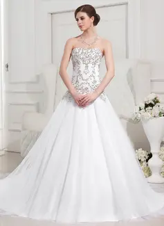 Ball-Gown Sweetheart Cathedral Train Satin Tulle Wedding Dress With Embroidery Beadwork (002012752)
