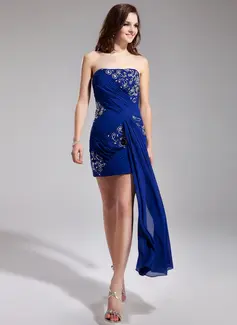 Tubo Sem alça Curto/ Mini Chiffon Vestido de baile com Pregueado Beading Sequins (018019193)