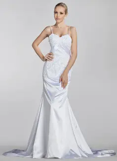 Mermaid Sweetheart Court Train Charmeuse Wedding Dress With Ruffle Lace Beadwork (002000445)