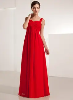Império Coração Vestidos longo Chiffon Vestido de festa com Pregueado (017021123)