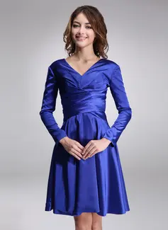 A-Line/Princess V-neck Knee-Length Charmeuse Kate Middleton Style With Ruffle (044020901)