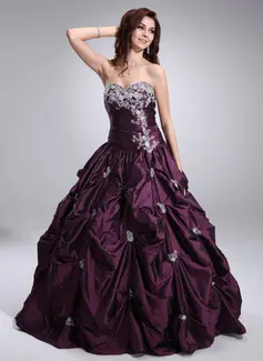 Ball-Gown Sweetheart Floor-Length Taffeta Quinceanera Dress With Ruffle Lace Beading (021004652)