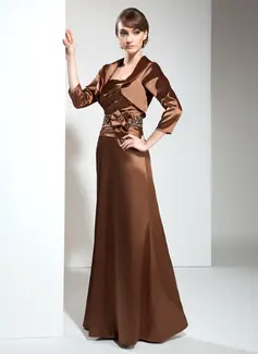 Sheath Strapless Floor-Length Charmeuse Mother of the Bride Dress With Ruffle Beading Flower(s) (008006146)
