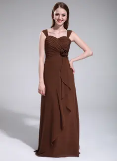 A-Line/Principessa A cuore Al pavimento Chiffon Abito da damigella con Increspature Fiori (007025348)