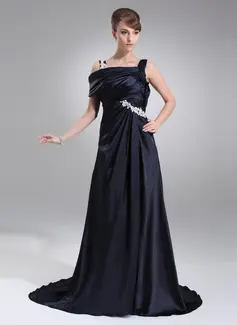 A-Line/Princess Off-the-Shoulder Sweep Train Charmeuse Prom Dress With Ruffle Appliques (018005100)