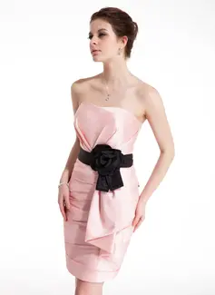 Sheath Sweetheart Short/Mini Taffeta Cocktail Dress With Ruffle Sash Flower(s) (016021232)