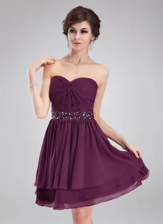 A-Line/Princess Sweetheart Short/Mini Chiffon Homecoming Dress With Ruffle Beading (022009061)
