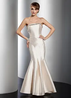 Mermaid Strapless Floor-Length Satin Evening Dress With Beading (017014831)