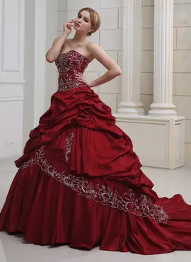 Ball-Gown Sweetheart Cathedral Train Taffeta Wedding Dress With Embroidery Ruffle Beadwork (002011490)