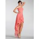 Vestidos princesa/ Formato A Sem alça Assimétrico Tecido de seda Vestidos de Férias com Pregueado Bordado (020005298)