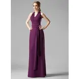Sheath V-neck Floor-Length Chiffon Bridesmaid Dress With Ruffle (007004172)