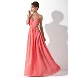 A-Line/Princess Halter Floor-Length Chiffon Prom Dress With Ruffle Beading (018020794)