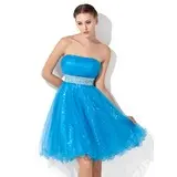 Empire Strapless Knee-Length Tulle Sequined Homecoming Dress With Ruffle Beading (022013110)