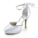 Satijn Stiletto Heel Closed Toe Plateau Pumps Bruidsschoenen met Bowknot Bergkristal (047015209)