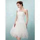 A-Line/Princess One-Shoulder Knee-Length Tulle Homecoming Dress With Ruffle Flower(s) (022009033)