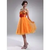 Empire Sweetheart Knee-Length Taffeta Tulle Sequined Homecoming Dress With Ruffle Flower(s) (022009690)