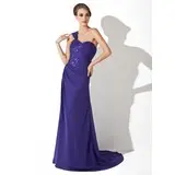 Sheath One-Shoulder Sweep Train Chiffon Mother of the Bride Dress With Ruffle Lace Beading Sequins (008003499)