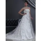 Empire Strapless Chapel Train Tulle Charmeuse Wedding Dress With Lace Beadwork (002000267)