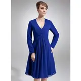 A-Line/Princess V-neck Knee-Length Chiffon Kate Middleton Style With Ruffle (044020782)