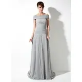 A-Line/Princess Off-the-Shoulder Chapel Train Taffeta  Organza Oscar Style Dresses With Ruffle (028005024)