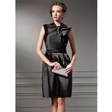 Sheath V-neck Charmeuse Bridesmaid Dress With Ruffle (016021177)