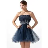 A-Line/Princess Scalloped Neck Short/Mini Taffeta Tulle Homecoming Dress With Ruffle Beading Sequins (022004340)