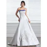 A-Line/Principessa Senza spalline Coda a strascico corto Raso Abiti per matrimonio con Ricamo Fusciacche Perline (002005281)