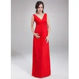 Empire V-neck Floor-Length Chiffon Maternity Bridesmaid Dress With Ruffle (045004386)