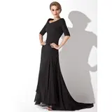 A-Line/Princess Off-the-Shoulder Sweep Train Chiffon Evening Dress With Ruffle (017020812)