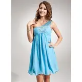 Impero Monospalla Corto Chiffon Abito da riunione di scuola con Increspature Perline (022020914)