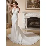 Mermaid Halter Chapel Train Chiffon Wedding Dress With Ruffle Lace Beadwork (002000043)