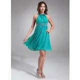 A-Line/Princess Scoop Neck Knee-Length Chiffon Cocktail Dress With Ruffle Beading (016008542)