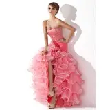 Mermaid Sweetheart Asymmetrical Organza Satin Prom Dress With Ruffle Beading Sequins (018005075)
