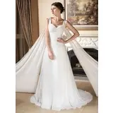 A-Line/Princess Sweetheart Watteau Train Chiffon Wedding Dress With Ruffle (002000573)