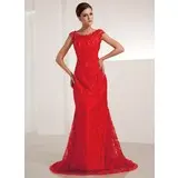 Mermaid Scoop Neck Sweep Train Lace Evening Dress With Beading Sequins (017014206)