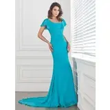 Sheath Square Neckline Court Train Chiffon Mother of the Bride Dress With Ruffle Beading (008005308)