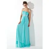 Empire Strapless Sweep Train Chiffon Evening Dress With Ruffle Beading (017013773)