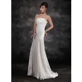 A-Line/Princess Sweetheart Sweep Train Tulle Charmeuse Evening Dress With Ruffle (017022539)