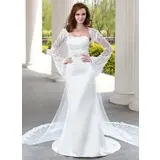 Mermaid Sweetheart Watteau Train Satin Tulle Wedding Dress With Lace Beadwork (002004482)