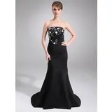 Mermaid Strapless Court Train Satin Bridesmaid Dress With Embroidered Beading (007004182)