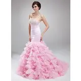 Sereia Decote redondo Cauda corte Organza Cetim Vestido de baile com Bordado (018018798)