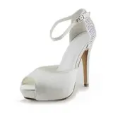 Satin Stiletto Heel Peep Toe Platform Pumps Wedding Shoes With Rhinestone (047010804)