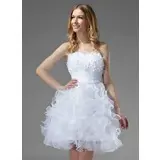Vestidos princesa/ Formato A Coração Na altura do joelho Organza Vestido de boas vindas com Pregueado Beading fecho de correr (022020751)