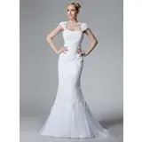 Mermaid Sweetheart Sweep Train Satin Tulle Wedding Dress With Lace Beadwork (002000438)