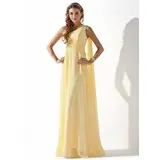 A-Line/Princess One-Shoulder Floor-Length Chiffon Holiday Dress With Ruffle Beading (020013793)