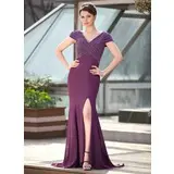 Mermaid V-neck Sweep Train Chiffon Mother of the Bride Dress With Beading (008018937)